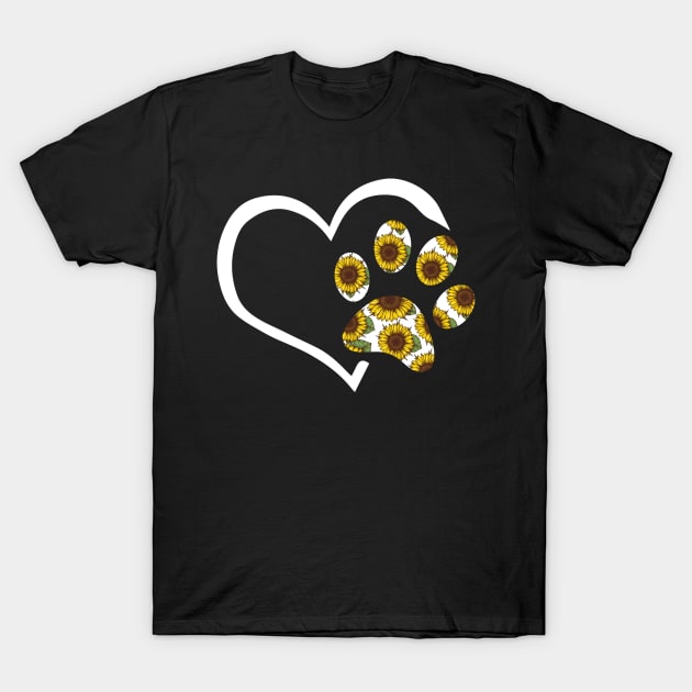 Pawz Sunflower Shirt - Heart Sunflower Dog Paw Gift T-Shirt by HomerNewbergereq